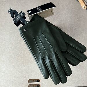 Ralph Lauren Dark Green Leather Gloves 100% sheep leather